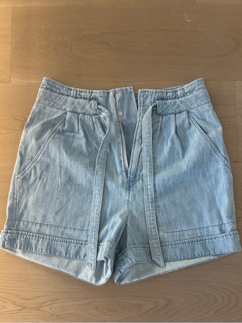 High-Waist Light Denim Tie-Waist Women's Shorts